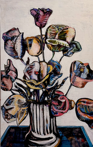 Sunday Mornig Comic Flowers #250" x 31" Mixed Media Collage