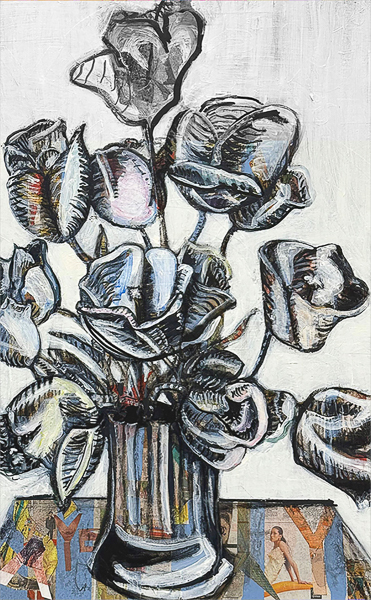 Sunday Mornig Comic Flowers #150" x 31" Mixed Media Collage