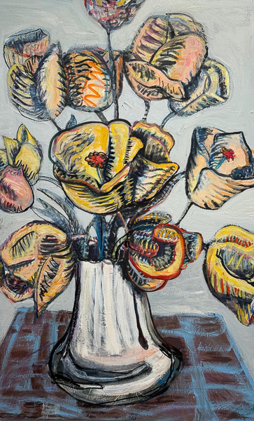 Sunday Mornig Comic Flowers #350" x 31" Mixed Media Collage
